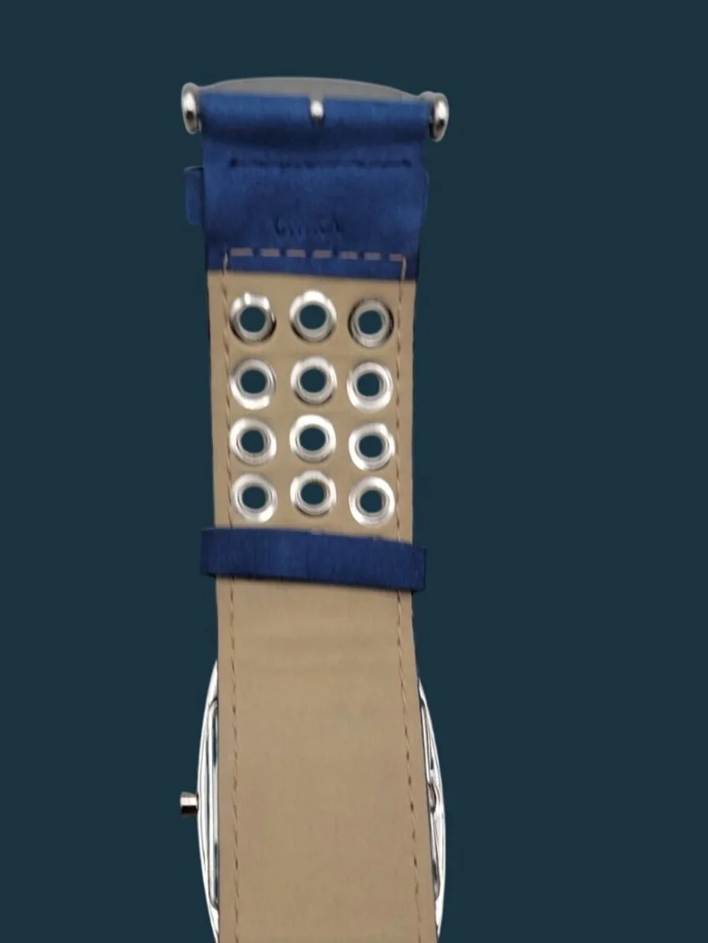 Joan Rivers Classics Tonneau Watch Royal Blue Wide Suede Leather Band 7.5
